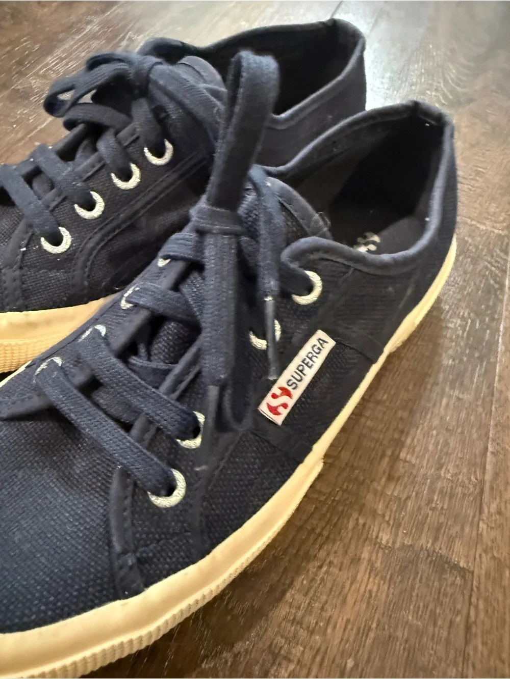 Superga Navy Blue Canvas Platform Sneakers